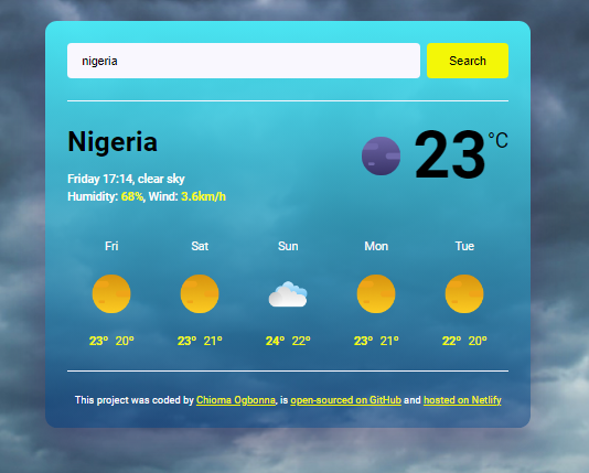 weather application image built by chioma ogbonna